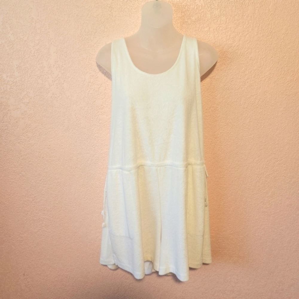 Soma WKND White Velour Terrycloth Drawstring Sleeveless Romper Swim Cover Up